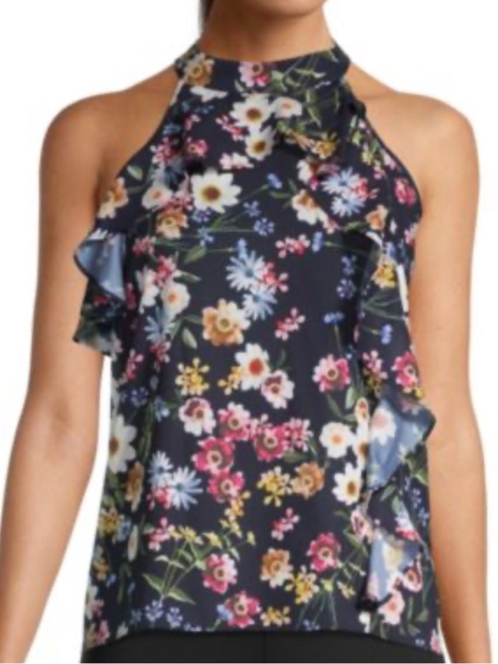 Parker Floral‎ Ruffle Halter Top Ladies size Large NWT